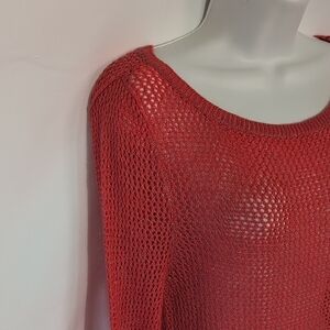 BCBGMaxAzria Red Mesh Knit Sweater
